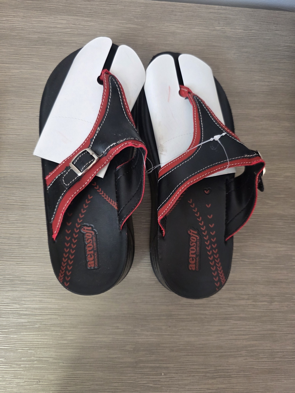 Aerosof Women’s Black and Red Comfort Thong Sandals